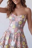 Load image into Gallery viewer, Sparkly Pink Floral Sequin A-Line Sweetheart Short Cocktail Dress