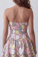 Load image into Gallery viewer, Sparkly Pink Floral Sequin A-Line Sweetheart Short Cocktail Dress