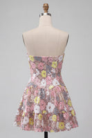 Load image into Gallery viewer, Sparkly Pink Floral Sequin A-Line Sweetheart Short Cocktail Dress