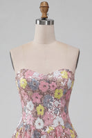 Load image into Gallery viewer, Sparkly Pink Floral Sequin A-Line Sweetheart Short Cocktail Dress