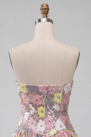 Load image into Gallery viewer, Sparkly Pink Floral Sequin A-Line Sweetheart Short Cocktail Dress