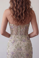 Load image into Gallery viewer, Sparkly Floral Beaded Dusty Sage Tight Short Corset Cocktail Dress