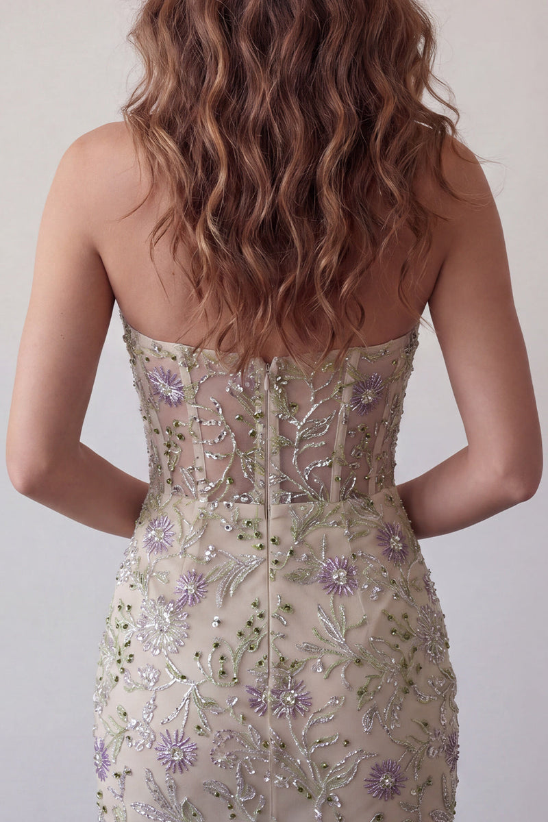 Load image into Gallery viewer, Sparkly Floral Beaded Dusty Sage Tight Short Corset Cocktail Dress