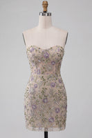 Load image into Gallery viewer, Sparkly Floral Beaded Dusty Sage Tight Short Corset Cocktail Dress
