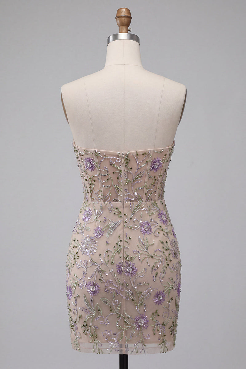 Load image into Gallery viewer, Sparkly Floral Beaded Dusty Sage Tight Short Corset Cocktail Dress