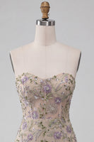 Load image into Gallery viewer, Sparkly Floral Beaded Dusty Sage Tight Short Corset Cocktail Dress