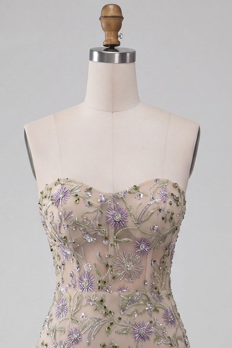 Load image into Gallery viewer, Sparkly Floral Beaded Dusty Sage Tight Short Corset Cocktail Dress