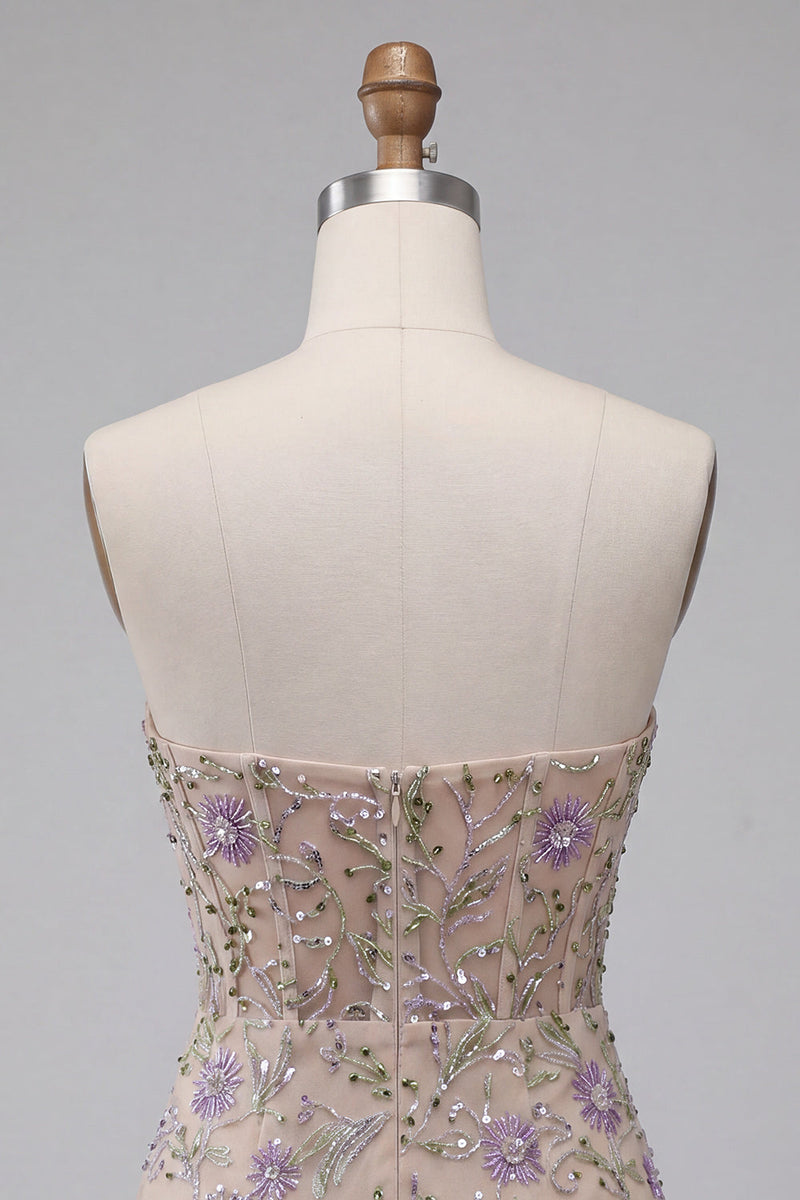 Load image into Gallery viewer, Sparkly Floral Beaded Dusty Sage Tight Short Corset Cocktail Dress