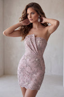 Load image into Gallery viewer, Fog Lace Floral Sparkly Strapless Tight Short Beaded Cocktail Dress