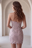 Load image into Gallery viewer, Fog Lace Floral Sparkly Strapless Tight Short Beaded Cocktail Dress