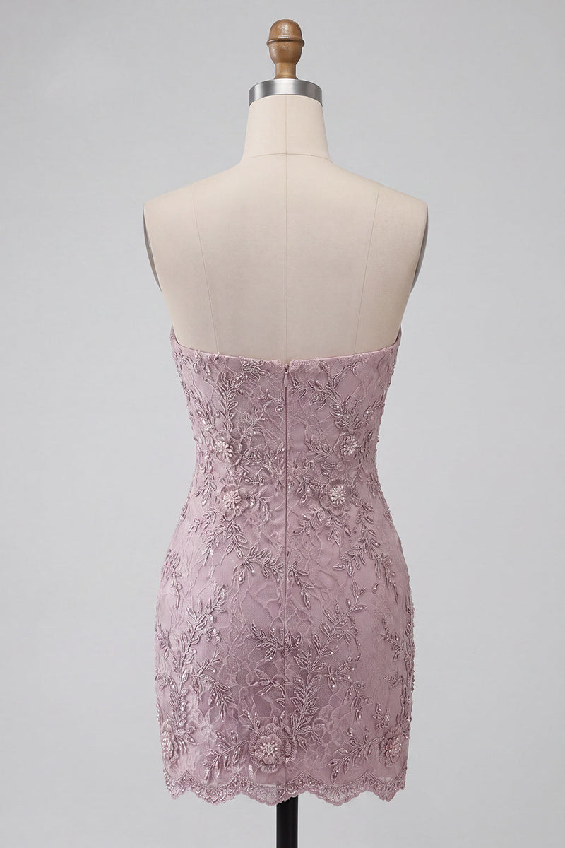 Load image into Gallery viewer, Fog Lace Floral Sparkly Strapless Tight Short Beaded Cocktail Dress