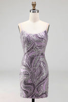 Load image into Gallery viewer, Sparkly Lilac Beaded Short Tight Cocktail Dress