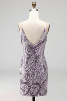 Load image into Gallery viewer, Sparkly Lilac Beaded Short Tight Cocktail Dress