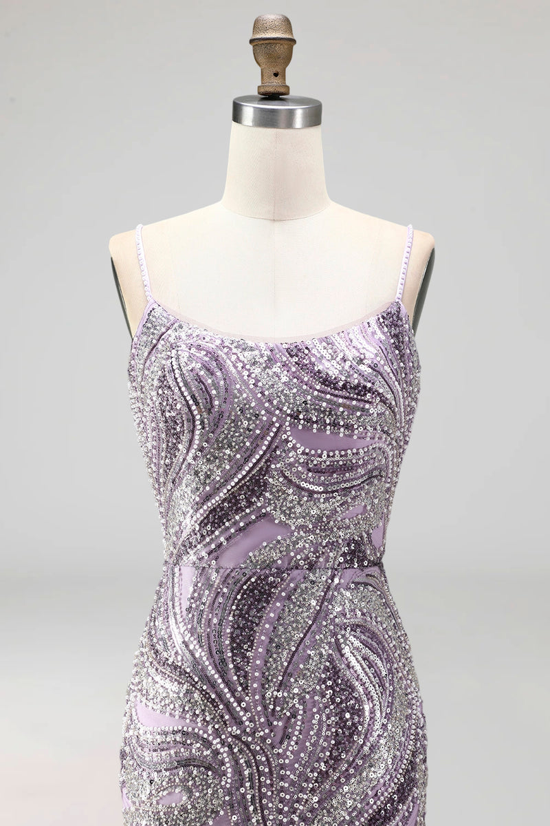 Load image into Gallery viewer, Sparkly Lilac Beaded Short Tight Cocktail Dress