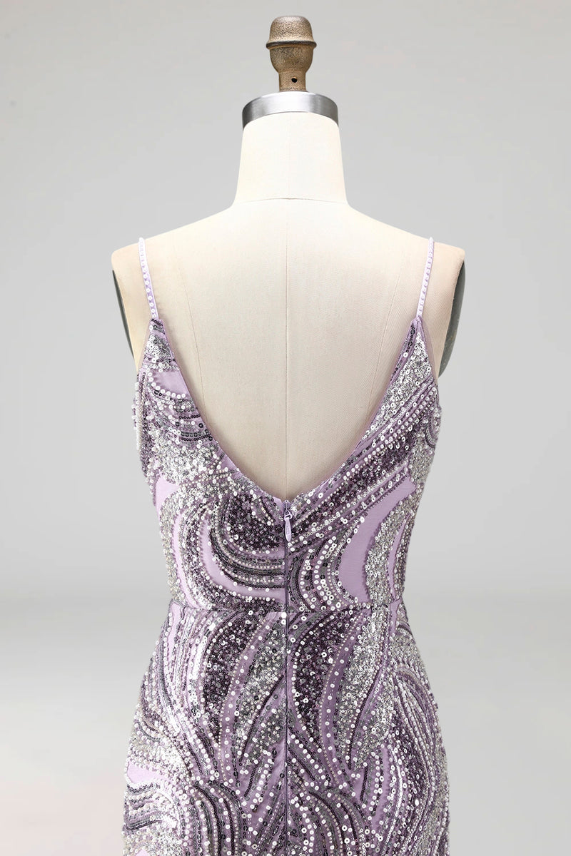 Load image into Gallery viewer, Sparkly Lilac Beaded Short Tight Cocktail Dress