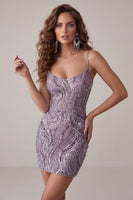 Load image into Gallery viewer, Sparkly Lilac Beaded Short Tight Cocktail Dress