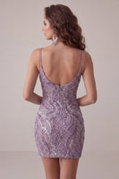 Load image into Gallery viewer, Sparkly Lilac Beaded Short Tight Cocktail Dress
