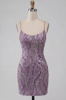 Load image into Gallery viewer, Sparkly Lilac Beaded Short Tight Cocktail Dress