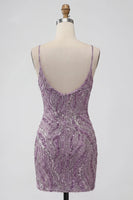 Load image into Gallery viewer, Sparkly Lilac Beaded Short Tight Cocktail Dress