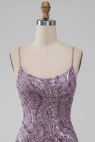 Load image into Gallery viewer, Sparkly Lilac Beaded Short Tight Cocktail Dress