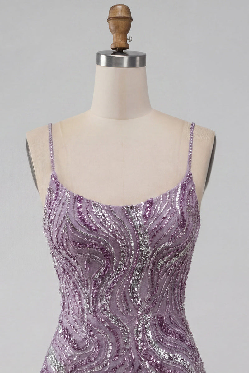 Load image into Gallery viewer, Sparkly Lilac Beaded Short Tight Cocktail Dress