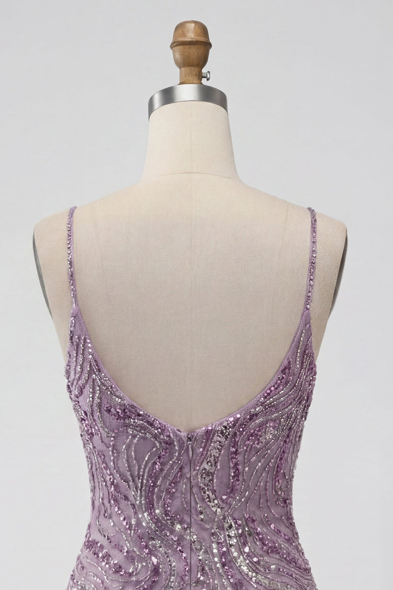 Load image into Gallery viewer, Sparkly Lilac Beaded Short Tight Cocktail Dress