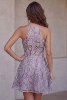 Load image into Gallery viewer, Sparkly Lilac Beaded Halter Short A-Line Cocktail Dress