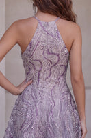 Load image into Gallery viewer, Sparkly Lilac Beaded Halter Short A-Line Cocktail Dress