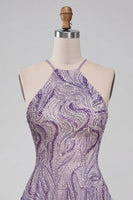 Load image into Gallery viewer, Sparkly Lilac Beaded Halter Short A-Line Cocktail Dress