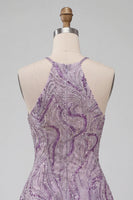 Load image into Gallery viewer, Sparkly Lilac Beaded Halter Short A-Line Cocktail Dress