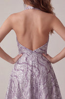 Load image into Gallery viewer, Sparkly Halter A-Line Lilac Short Sequin Cocktail Dress