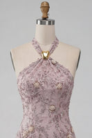 Load image into Gallery viewer, Floral Fog Sparkly Halter Tight Short Beaded Cocktail Dress