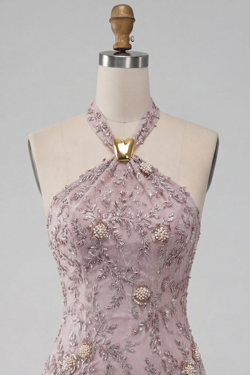 Load image into Gallery viewer, Floral Fog Sparkly Halter Tight Short Beaded Cocktail Dress