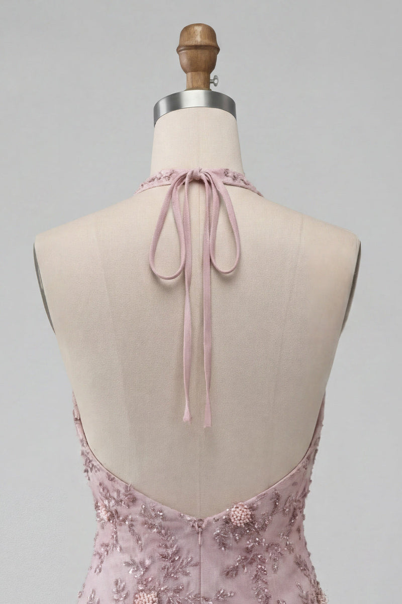 Load image into Gallery viewer, Floral Fog Sparkly Halter Tight Short Beaded Cocktail Dress