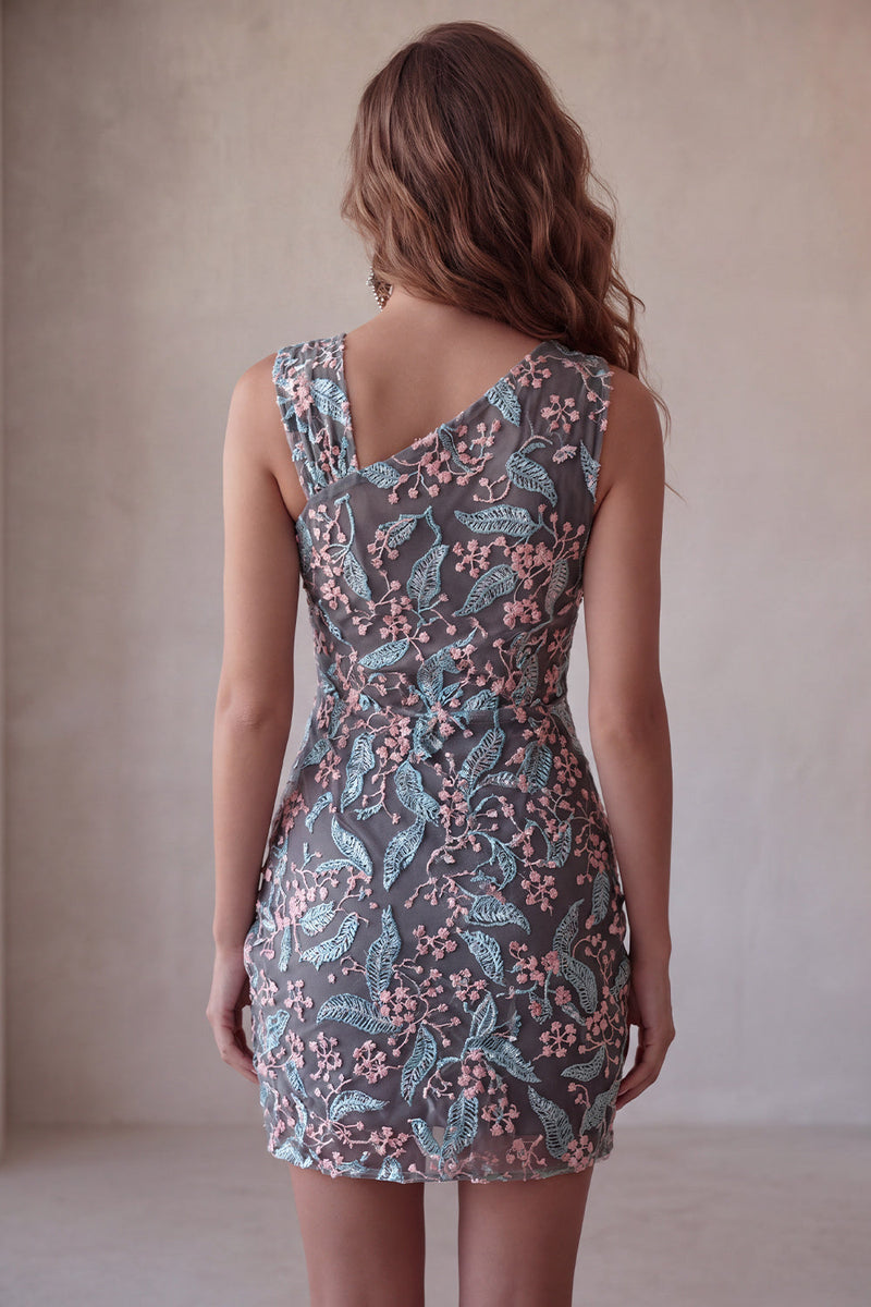 Load image into Gallery viewer, Floral Black Ruched Short Tight Cocktail Dress with Rhinestone