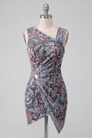 Load image into Gallery viewer, Floral Black Ruched Short Tight Cocktail Dress with Rhinestone