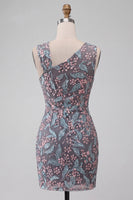 Load image into Gallery viewer, Floral Black Ruched Short Tight Cocktail Dress with Rhinestone