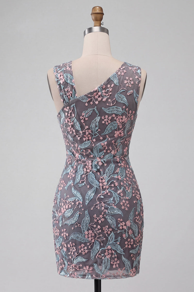 Load image into Gallery viewer, Floral Black Ruched Short Tight Cocktail Dress with Rhinestone