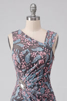 Load image into Gallery viewer, Floral Black Ruched Short Tight Cocktail Dress with Rhinestone
