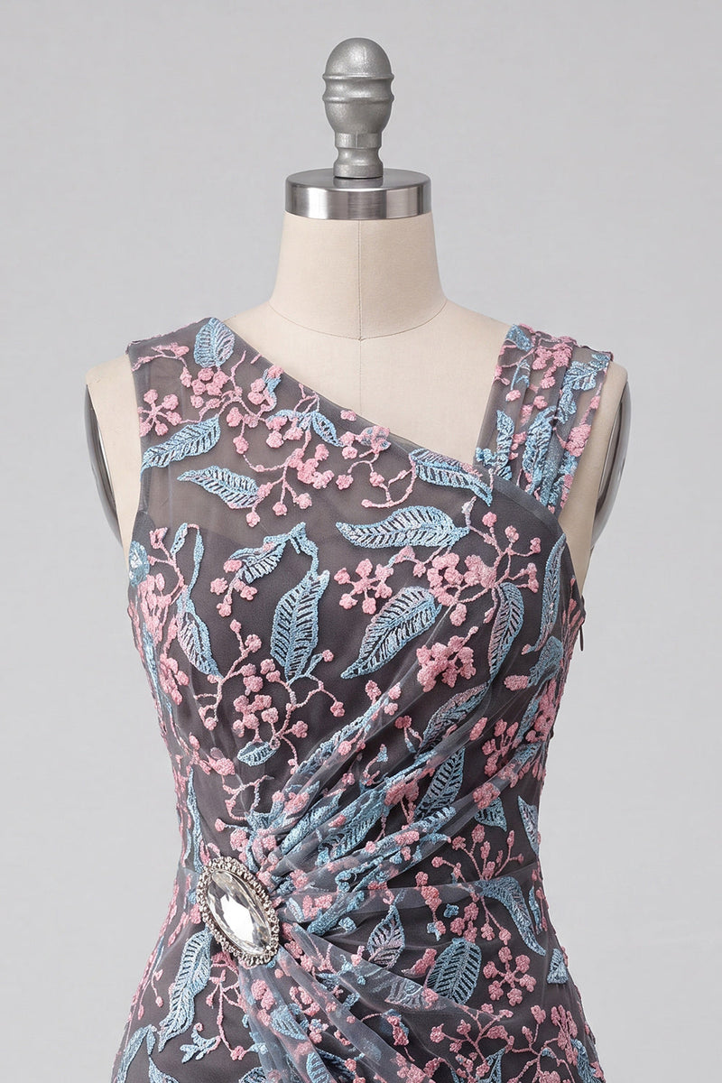 Load image into Gallery viewer, Floral Black Ruched Short Tight Cocktail Dress with Rhinestone