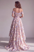 Load image into Gallery viewer, A Line Pink Off the Shoulder Corset Long Formal Dress with 3D Flowers