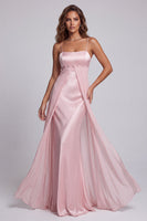 Load image into Gallery viewer, Light Pink Mermaid Satin Spaghetti Straps Long Formal Dress with Cape