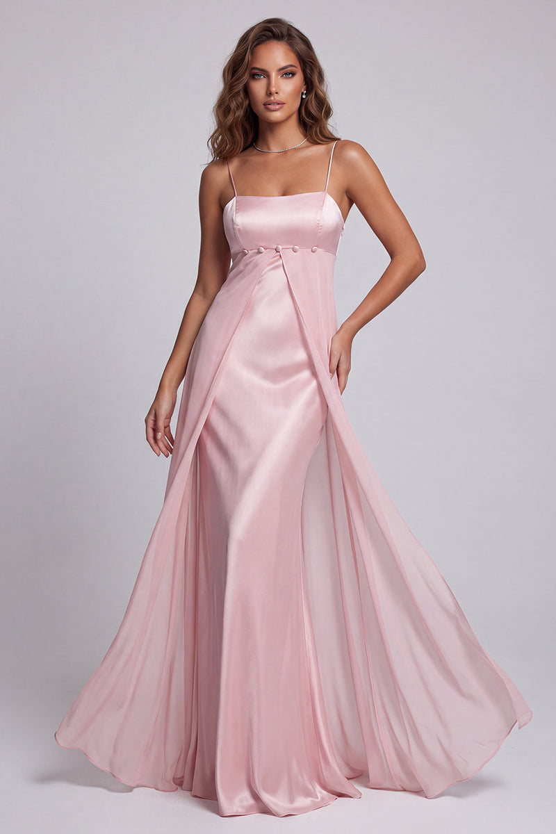 Load image into Gallery viewer, Light Pink Mermaid Satin Spaghetti Straps Long Formal Dress with Cape