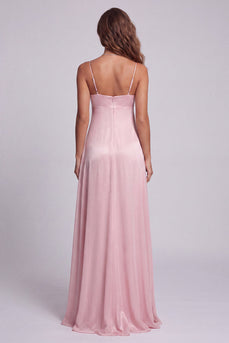 Light Pink Mermaid Satin Spaghetti Straps Long Formal Dress with Cape