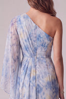 Load image into Gallery viewer, Floral Dusty Blue One Shoulder Sheath Maxi Formal Dress with Sleeves