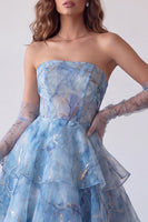 Load image into Gallery viewer, Dusty Blue A Line Ruffled Corset Tiered Long Formal Dress