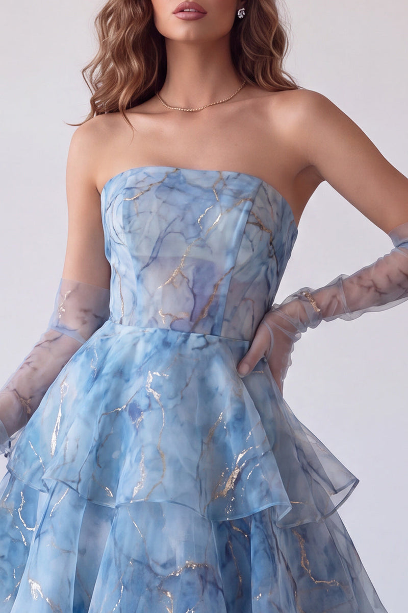 Load image into Gallery viewer, Dusty Blue A Line Ruffled Corset Tiered Long Formal Dress