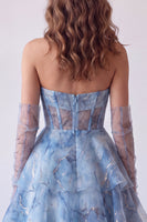 Load image into Gallery viewer, Dusty Blue A Line Ruffled Corset Tiered Long Formal Dress