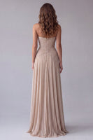 Load image into Gallery viewer, Champagne Pleated A Line Strapless Maxi Formal Dress