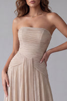 Load image into Gallery viewer, Champagne Pleated A Line Strapless Maxi Formal Dress